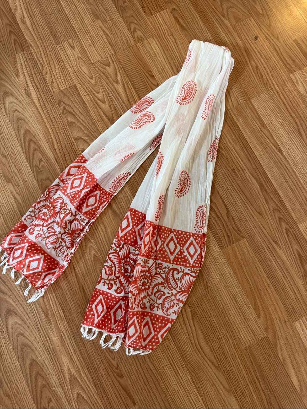 Women’s White & Red Printed Lightweight Scarf Pants Cover-Up